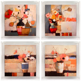 Still Life Flowers I, II, III, IV - High Resolution Giclee Printed Canvas Framed in Contemporary Clear Acrylic Frame